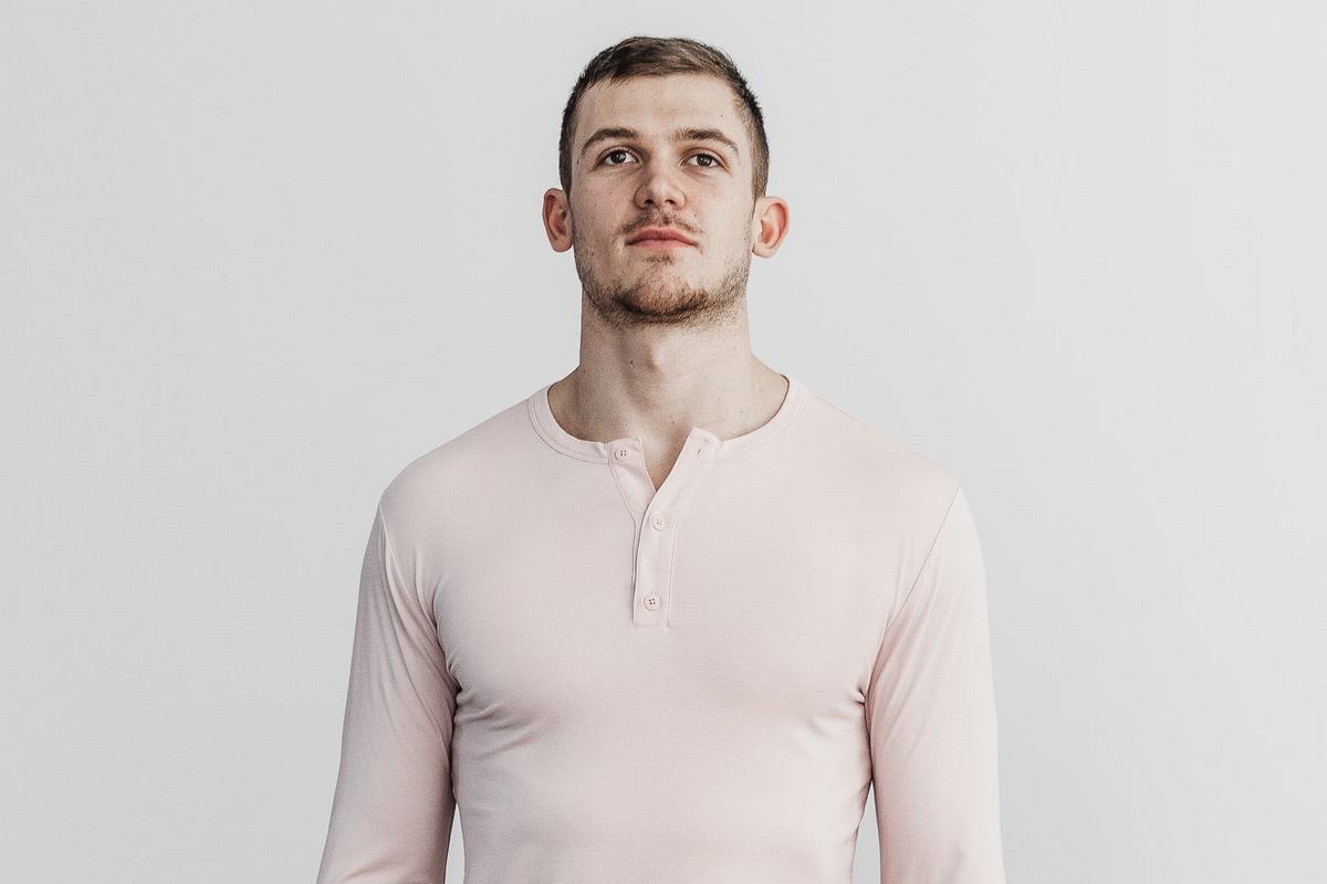 Nobull Lightweight Henley Men's Long Sleeves Rose | Australia (XW5329)